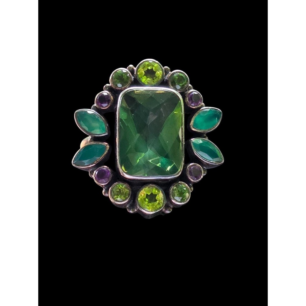 Nicky Butler Vintage 925 Sterling Silver Peridot Amethyst Cocktail Ring Size 7.5